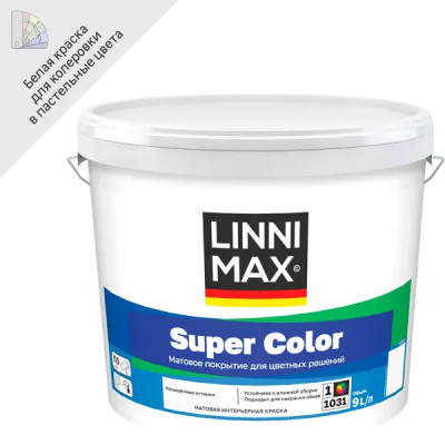 Краска для стен и потолков Linnimax Super Color моющаяся матовая цвет белый база 1 9 л