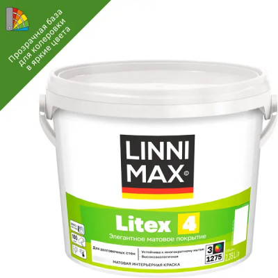 Краска для стен и потолков Linnimax Litex 4 моющаяся матовая прозрачная база 3 2.35 л