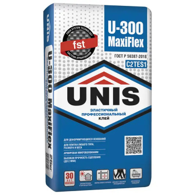 Клей для плитки Unis U-300 Maxiflex C2TES1 армированный 25 кг