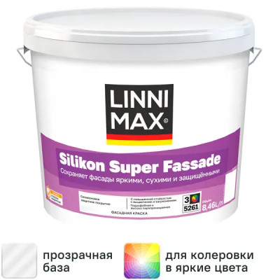 Краска фасадная Linnimax Silikon Super Fassade моющаяся матовая прозрачная база 3 8.46 л