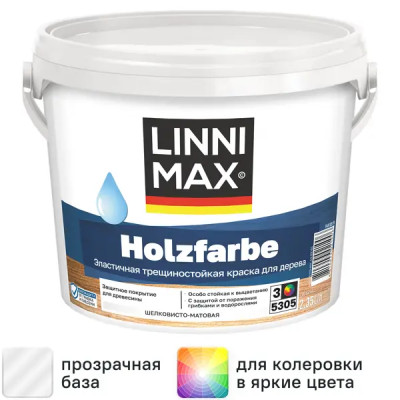 Краска фасадная Linnimax Holzfarbe моющаяся матовая прозрачная база 3 2.35 л