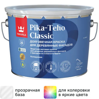 Краска фасадная Tikkurila Pika-Teho Classic моющаяся матовая прозрачная база C 9 л