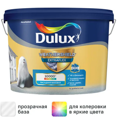 Краска фасадная Dulux Weathershield Extraflex цвет белый матовая база BC 9 л