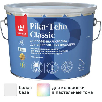 Краска фасадная Tikkurila Pika-Teho Classic моющаяся матовая цвет белый база A 9 л