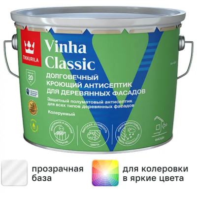 Антисептик кроющий Tikkurila Vinha Classic VC полуматовый прозрачный 9 л