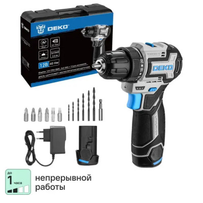 Дрель-шуруповерт аккумуляторная Deko SHARKER12VPRO, 12 В Li-ion 2x2 Ач