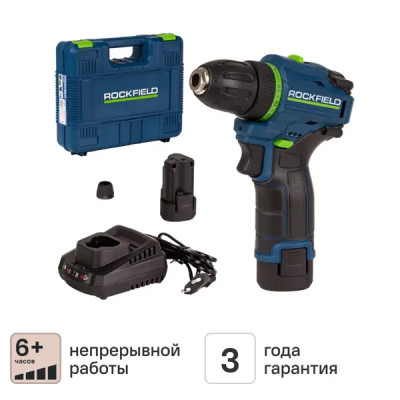 Дрель-шуруповерт аккумуляторная бесщеточная Rockfield RF1002BK, 12 В Li-ion 2x2 Ач