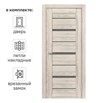 Дверь межкомнатная остекленная с замком и петлями в комплекте Верано 60x200 см ПВХ цвет ривьера крем