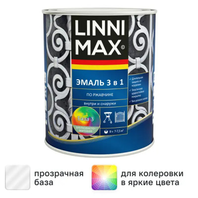 Грунт-эмаль по ржавчине 3 в 1 Linnimax цвет прозрачный полуматовый база Б3 0.69 л