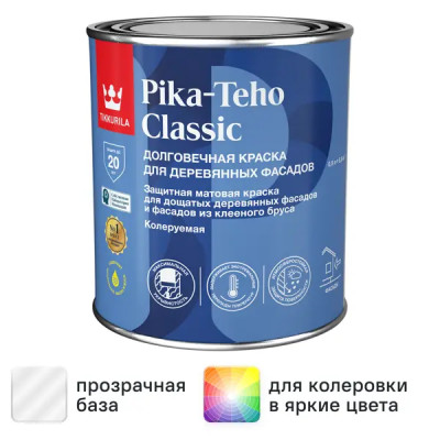 Краска фасадная Tikkurila Pika-Teho Classic моющаяся матовая прозрачная база C 0.9 л