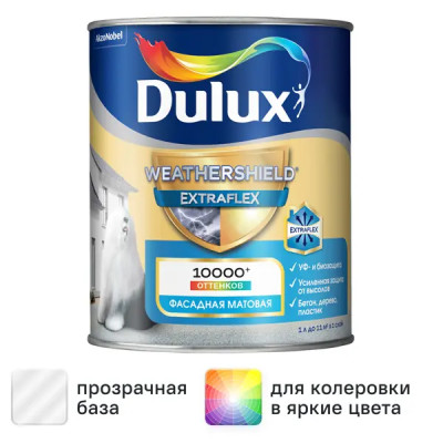 Краска фасадная Dulux Weathershield Extraflex прозрачная матовая база BC 0.9 л