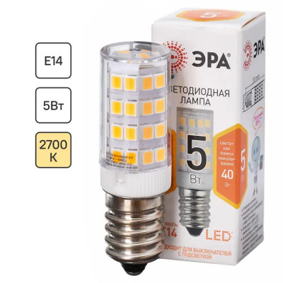 Лампа для холодильника светодиодная Эра E14 175-250 В 5 Вт капсула 400 лм теплый белый цвет света