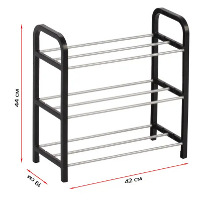 Этажерка для обуви Trinity 42x40x19 см 3 полки пластик черный