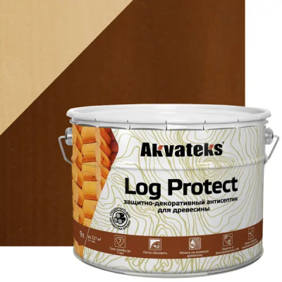 Антисептик защитно-декоративный Akvateks LOG Protect полуматовый орех 9 л