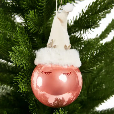 Елочное украшение Шар со шляпкой Christmas ø8 см цвет розовый