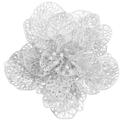 Новогоднее украшение Цветок рождественник 5x18 см цвет серебристый