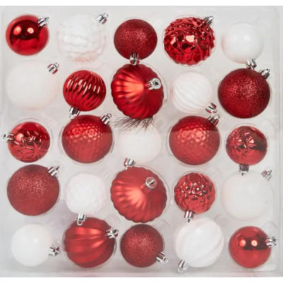 Набор новогодних шаров Christmas ø5-6 см полистирол цвет красный 25 шт.