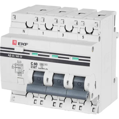 Дифференциальный автомат EKF АД-32 3P N C40 А 30 мА 4.5 кА АС
