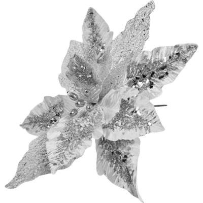Новогоднее украшение Цветок искусственный 36x52 см цвет серебристо-белый