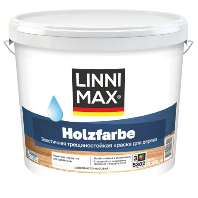 Краска фасадная Linnimax Holzfarbe шелковисто-матовая цвет белый база Б3 8.46 л