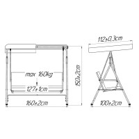 Качели садовые 2-х местные до 160 кг серый/ белый