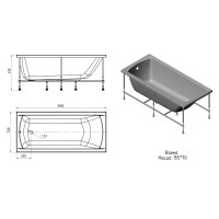 Ванна Ницца акрил 155x70 см с каркасом