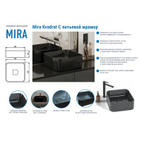 Раковина Mira Kvadrat C накладная 39 см литьевой мрамор цвет черный
