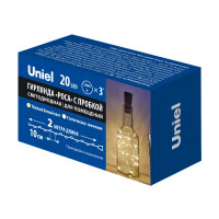 Электрогирлянда светодиодная Uniel Роса с пробкой 2 м 20 ламп теплый белый цвет света 1 режим работы