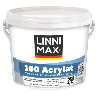 Краска фасадная Linnimax 100 Acrylat цвет белый база Б3 2.35 л