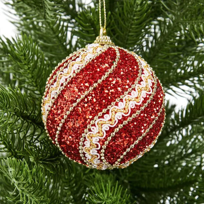 Елочное украшение Шар с узором из блесток Christmas ø8 см цвет красный