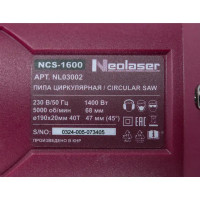 Пила циркулярная сетевая Neolaser NCS-1600, 1400 Вт, 190 мм