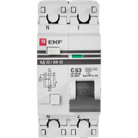 Дифференциальный автомат EKF АД-32 1P N C63 А 30 мА 4.5 кА АС