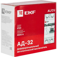 Дифференциальный автомат EKF АД-32 1P N C63 А 30 мА 4.5 кА АС