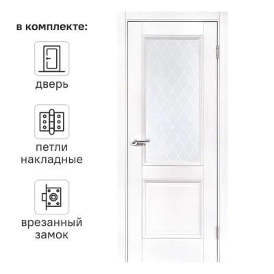 Дверь межкомнатная остекленная с замком и петлями в комплекте Палермо 80x200 см полипропилен цвет аляска