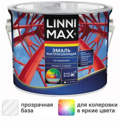 Грунт-эмаль по ржавчине Linnimax Быстросохнущая шелковисто-матовая цвет белый база 1 2.5 л