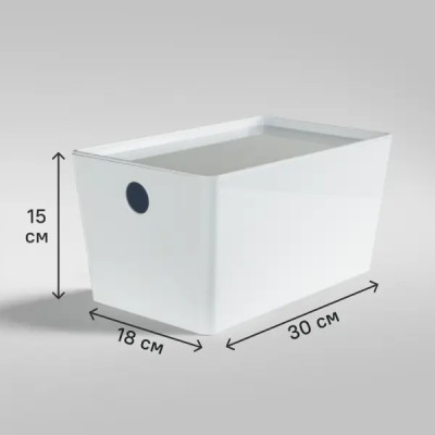Контейнер 30x15x18 см 6.8 л ПЭТ с крышкой цвет белый