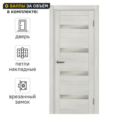 Дверь межкомнатная остекленная с замком и петлями в комплекте Корса 60x200 см ПВХ цвет светлый древесная структура
