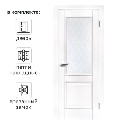 Дверь межкомнатная остекленная с замком и петлями в комплекте Палермо 60x200 см полипропилен цвет аляска
