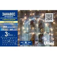 Гирлянда светодиодная занавес Uniel электрическая 3x2 м теплый белый свет 1 режим 264 лампы цвет прозрачный