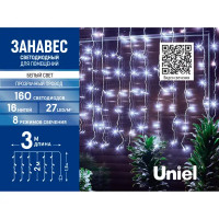 Гирлянда светодиодная занавес Uniel электрическая 3x2 м белый свет 8 режимов 160 ламп цвет прозрачный