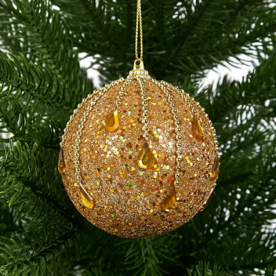 Елочное украшение Шар с бисером Christmas ø7.8 см цвет золотой