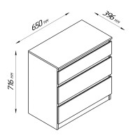 Комод Праксис 3 ящика 65x71.6x39.6 см КДСП цвет белый