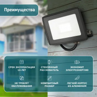 Прожектор светодиодный уличный Эра LPR-024-030 30 Вт 6500К IP65 нейтральный белый свет