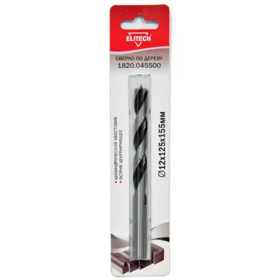Сверло спиральное по дереву Elitech 1820.045500 12x155 мм