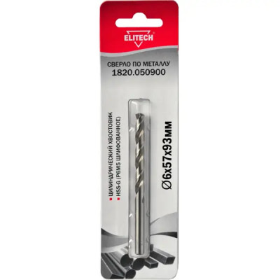 Сверло спиральное по металлу HSS-G Elitech 1820.050900 6x93 мм