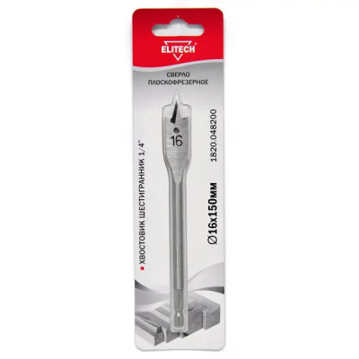 Сверло перовое по дереву Elitech 1820.048200 16x150 мм
