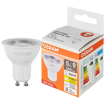 Лампа светодиодная Osram GU10 5 Вт/827 теплый белый свет