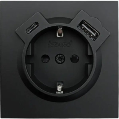 Розетка TC и USB встраиваемая Lezard Zima с заземлением цвет черный бархат