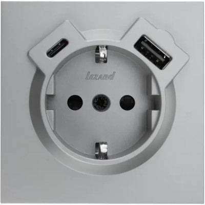 Розетка TC и USB встраиваемая Lezard Zima с заземлением цвет серый матовый