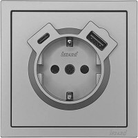 Розетка TC и USB встраиваемая Lezard Zima с заземлением цвет серый матовый